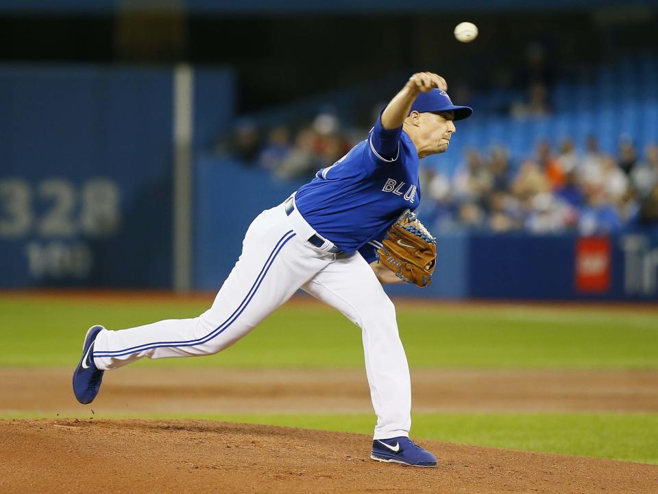 Mar 30, 2019; Toronto, Ontario, CAN; Toronto Blue Jays starting pitcher Aaron Sanchez (41) pitches to the Detroit Tigers in the first inning at Rogers Centre. Mandatory Credit: John E. Sokolowski-USA TODAY Sports