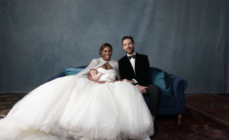 <p>In <a rel="nofollow noopener" href="https://www.elle.com/fashion/celebrity-style/a13800320/serena-williams-wedding-dress/" target="_blank" data-ylk="slk:Alexander McQueen;elm:context_link;itc:0;sec:content-canvas" class="link ">Alexander McQueen</a>.</p>