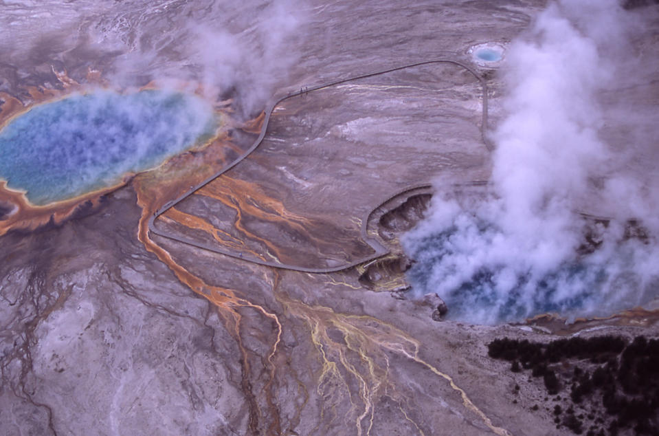 Aerial of Excelsior Geyser Crater & Grand Prismatic Spring; Jim Peaco