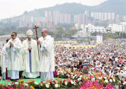 Pope Francis leads a mass at Enrique Olaya Herrera airport in Medellin, Colombia September 9, 2017. Osservatore Romano/Handout via REUTERS