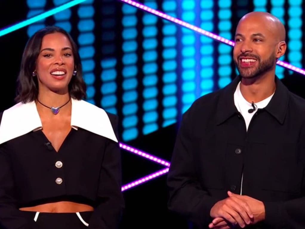 Rochelle and Marvin Humes hosting The Hit List. (BBC screenshot)