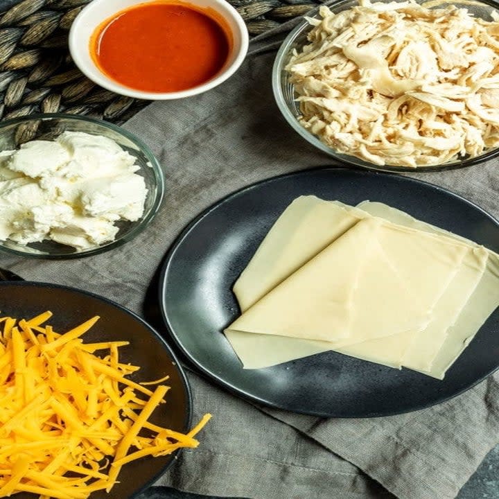 Ingredients for buffalo chicken cups.