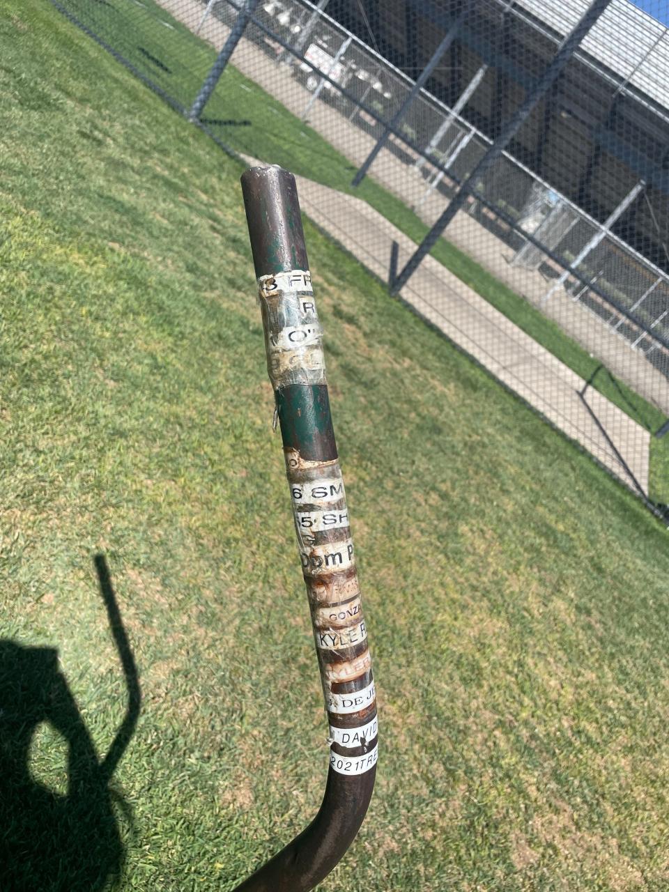 Wrapped around the top of the Manteca football's Sheppard stick are the names of the past people who were chosen by the team to be that year's Sheppard.