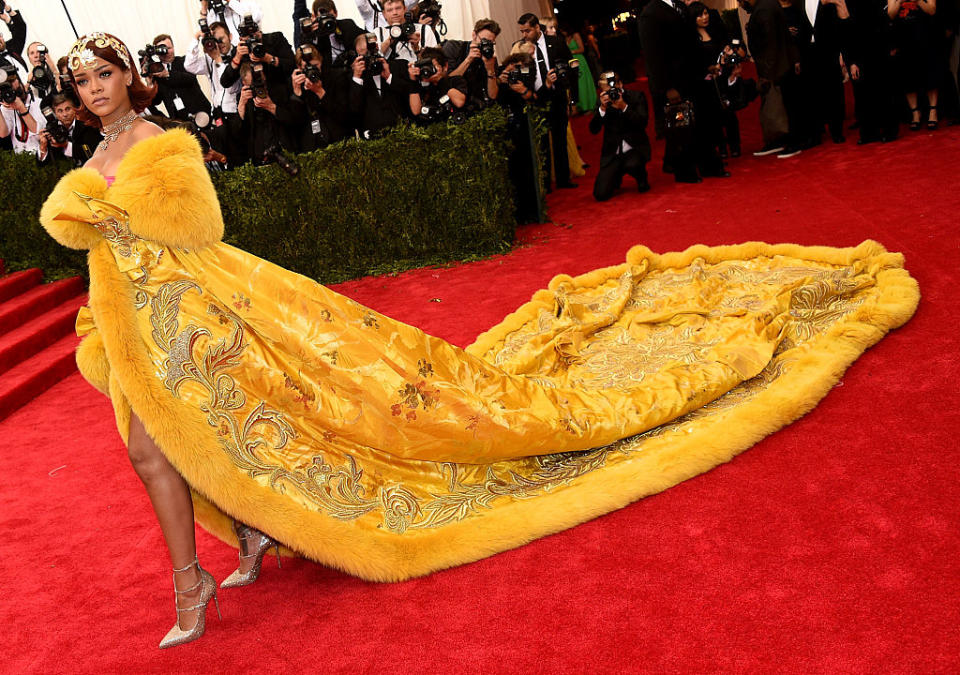 Rihanna chose a gown by Chinese couturier Guo Pei for the Met Gala in 2015 [Photo: Getty]