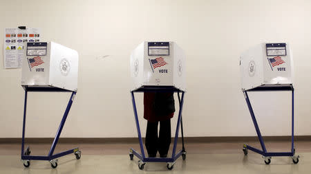 FILE PHOTO: A voter is seen at a polling station during the New York primary elections in the Manhattan borough of New York City, U.S., April 19, 2016. REUTERS/Brendan McDermid/File Photo/File Photo