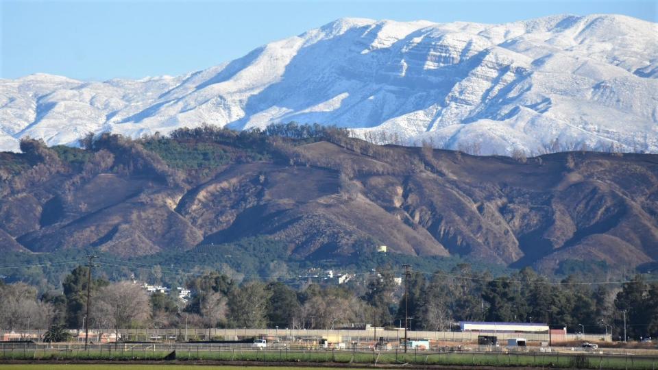Snow covers Ventura County slopes on Nov. 29, 2019, as seen from Central Avenue in Camarillo.