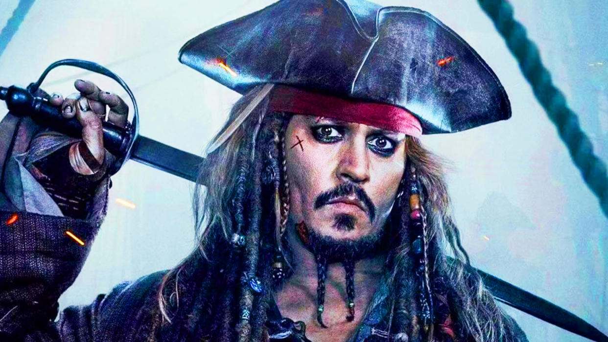  Johnny Depp as Jack Sparrow in Pirates of the Caribbean movie poster. 