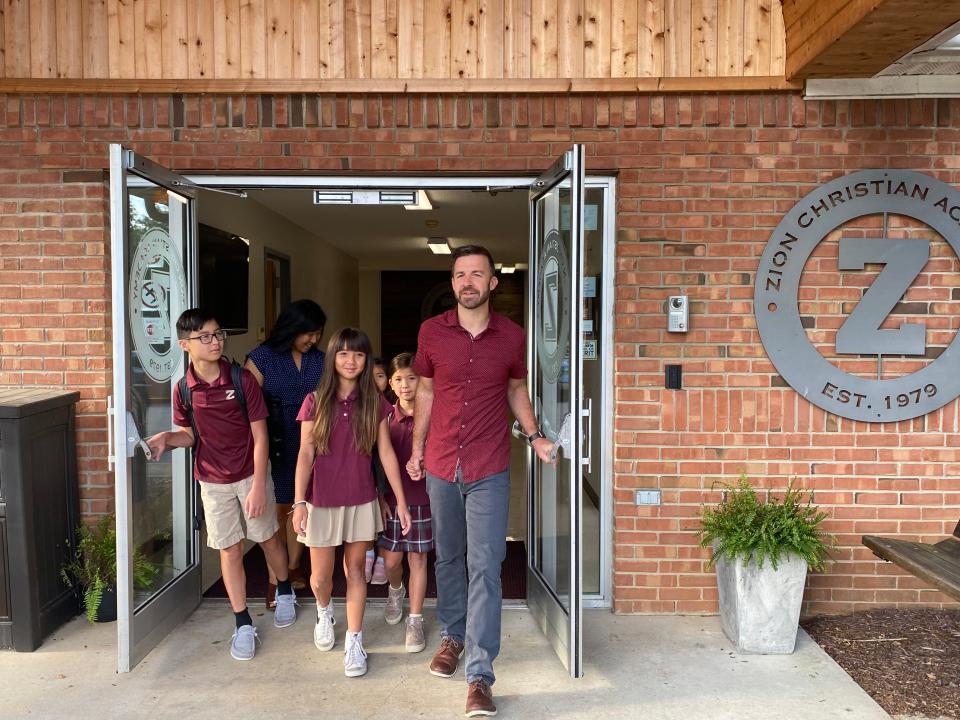 Dan and Brenda Glass exit Zion Christian Academy with their children who all attend the school last week. Felicity, 2nd grade, Addison, 4th grade, Elliana, 7th grade and Carter is in 9th grade. Zion, CA and Agathos all have record enrollments to start the new school year.