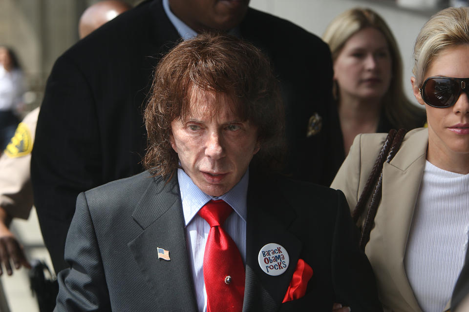 Phil Spector arrives at L.A. County Superior Court with his wife, Rachelle, at the start of his second criminal trial in the death of Lana Clarkson. Records suggest he has liquidated assets to pay for his defense. Spector was found guilty of Second-degree murder Monday April 12, 2009. (Photo by Kirk McKoy/Los Angeles Times via Getty Images)