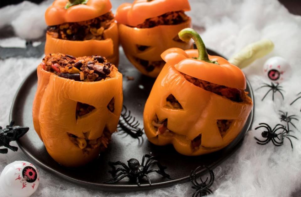 <p>Eating Vegan with Me</p><p>Vegan stuffed jack-o'-lantern peppers for Halloween!</p><p><strong>Get the recipe: <a href="https://www.eatingveganwithme.com/vegan-recipes/vegan-jack-o-lantern-stuffed-peppers/" rel="nofollow noopener" target="_blank" data-ylk="slk:Vegan Jack-O’-Lantern Stuffed Peppers;elm:context_link;itc:0;sec:content-canvas" class="link ">Vegan Jack-O’-Lantern Stuffed Peppers</a></strong></p>