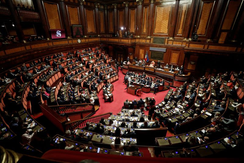 Italian PM Draghi addresses Senate in Rome