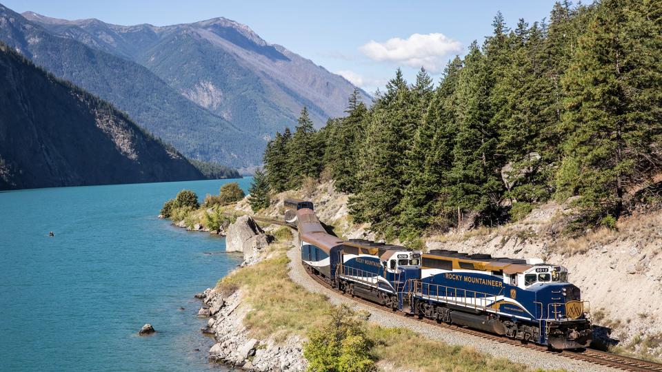 Exterior of the Rocky Mountaineer train on the Canda route