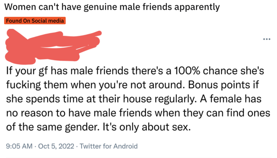 A man saying women shouldn't have male friends
