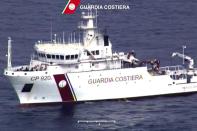 In this video grab released by the Italian Coast Guard on April 19, 2015, a ship takes part in a rescue operation off the coast of Sicily following a shipwreck last night