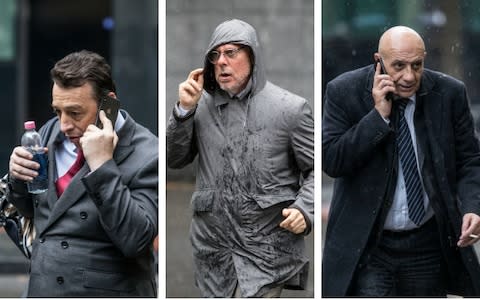 Dax Price, left, Tommy Wright, centre, and Giueseppe ‘Pino’ Pagliara, right, outside court - Credit: Jeff Gilbert