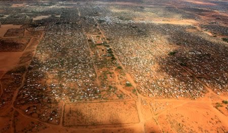 An aerial view shows makeshift shelters at the Dagahaley camp in Dadaab, near the Kenya-Somalia border in Garissa County, Kenya, April 3, 2011. REUTERS/Thomas Mukoya/File Photo