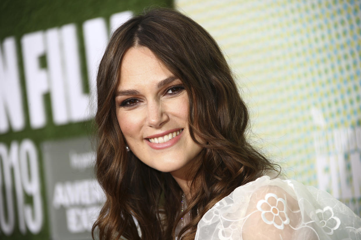 Actress Keira Knightley poses for photographers upon arrival at the premiere of the 'Official Secrets' which is screened as part of the London Film Festival, in central London, Thursday, Oct. 10, 2019. (Photo by Joel C Ryan/Invision/AP)