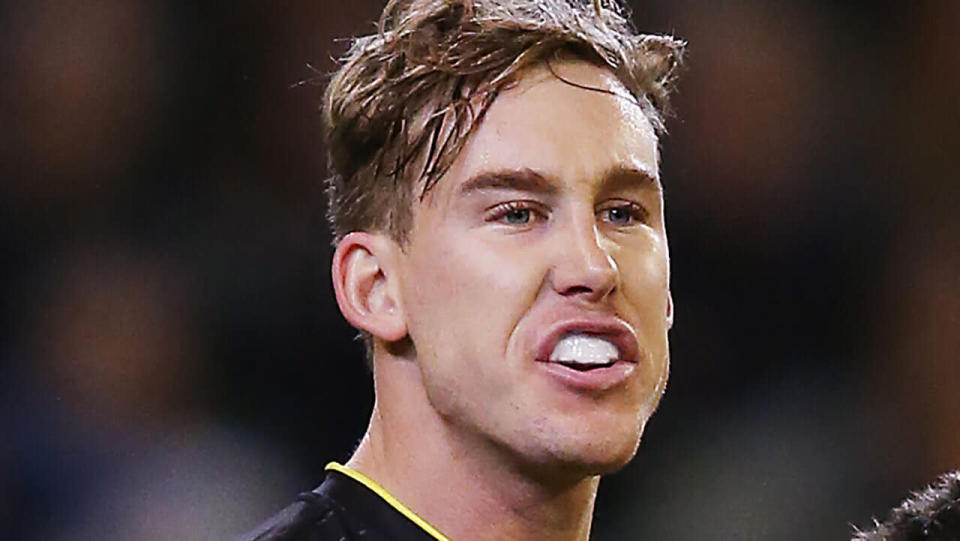 MELBOURNE, AUSTRALIA - APRIL 24: Tom Lynch of the Tigers celebrates a goal  during the round 6 AFL match between Richmond and Melbourne at Melbourne Cricket Ground on April 24, 2019 in Melbourne, Australia. (Photo by Michael Dodge/Getty Images)