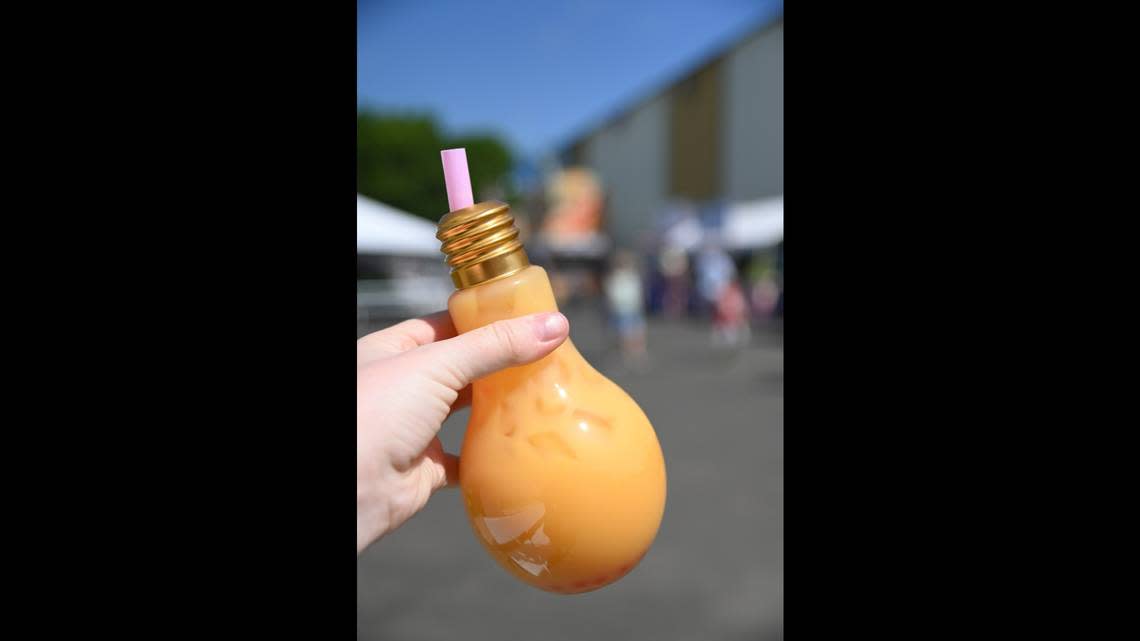 Mango lightbulb bubble tea from the Light Bulb Bubble Tea stand Thursday, Aug. 11, at the Northwest Washington Fair in Lynden.