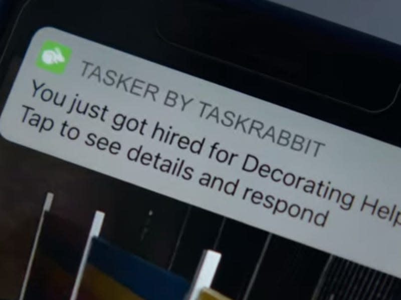 taskrabbit notification on a phone in single all the way
