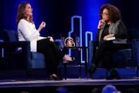 FILE PHOTO: Melinda Gates speaks to Oprah Winfrey on stage during a taping of her TV show in the Manhattan borough of New York City