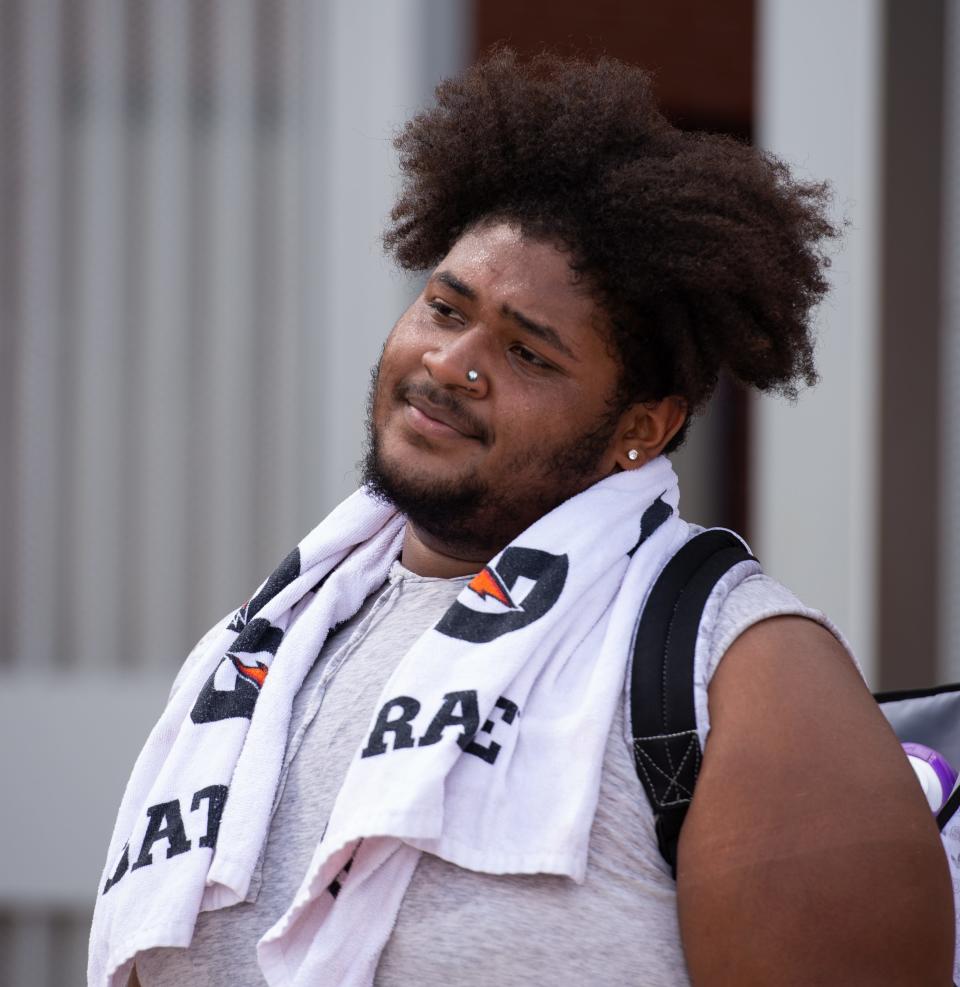 Naples football player Cedric Small returned to practice on Oct. 4 after Hurricane Ian devastated Southwest Florida on September 28. Small's house was flooded and he lost his bed.