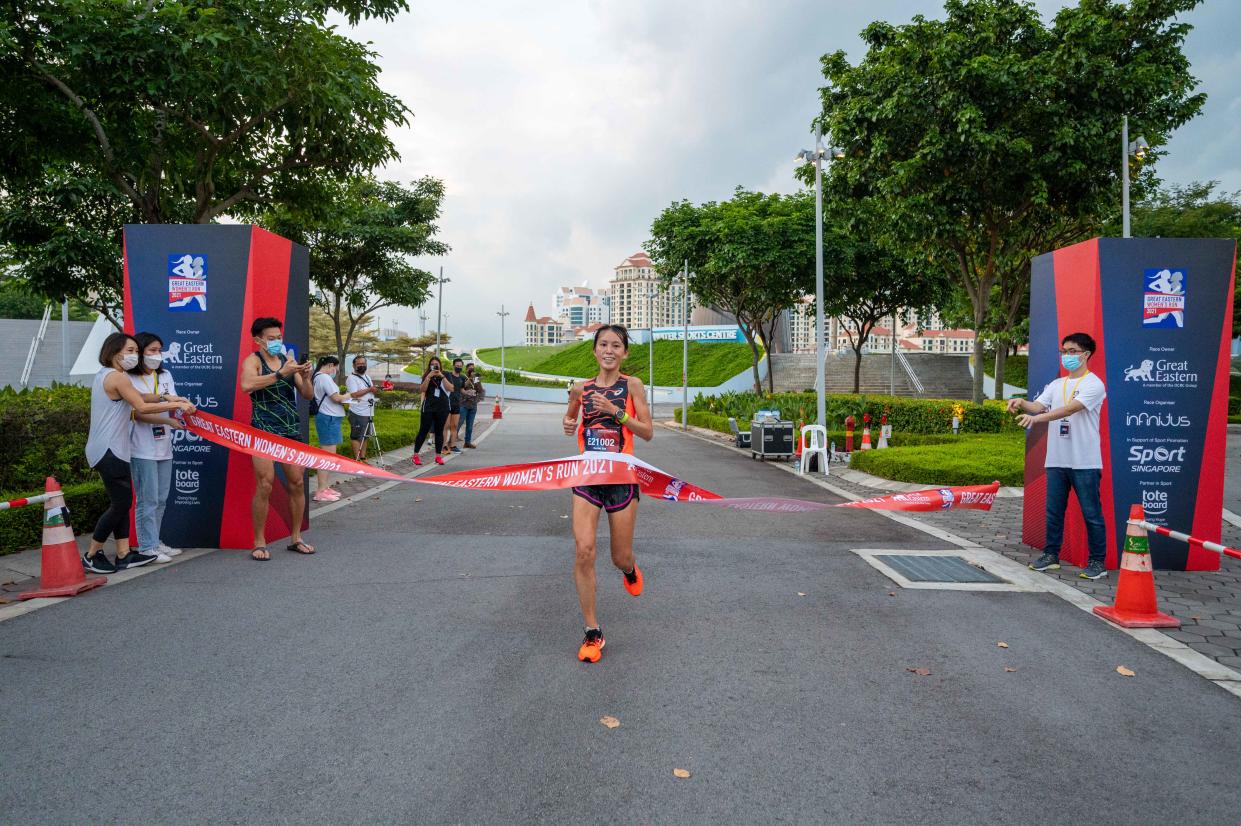 Singapore marathoner Rachel See finishes first in the half-marathon race to kick off the Great Eastern Women's Run 2021. (PHOTO: Great Eastern Women's Run)