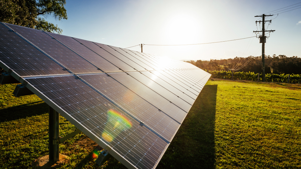Solar panels produce clean, renewable energy.
