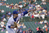 Chicago Cubs starting pitcher Justin Steele delivers during the first inning of the team's baseball game against the Baltimore Orioles on Wednesday, July 13, 2022, in Chicago. (AP Photo/Charles Rex Arbogast)