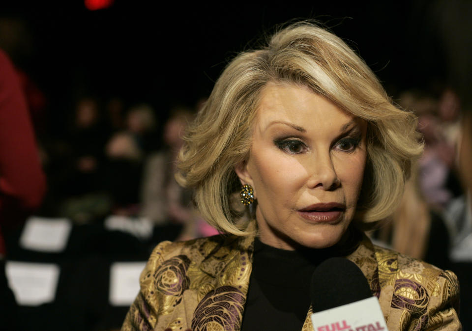 Comedian and TV personality Joan Rivers attends the Bill Blass 2007 fall collection show during Fashion Week, Tuesday, Feb. 6, 2007 in New York. (AP Photo/Stephen Chernin)