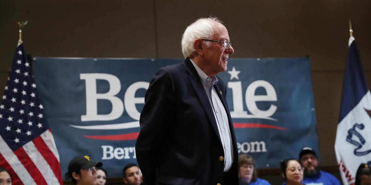 FILE PHOTO: Democratic 2020 U.S. presidential candidate and U.S. Senator Bernie Sanders reacts during a campaign rally in Storm Lake, Iowa, U.S., January 26, 2020. REUTERS/Ivan Alvarado