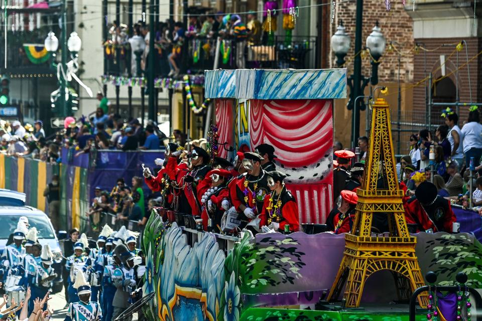 People participate in the 2023 Krewe of Okeanos parade during Mardi Gras in New Orleans, Louisiana, on February 19, 2022.