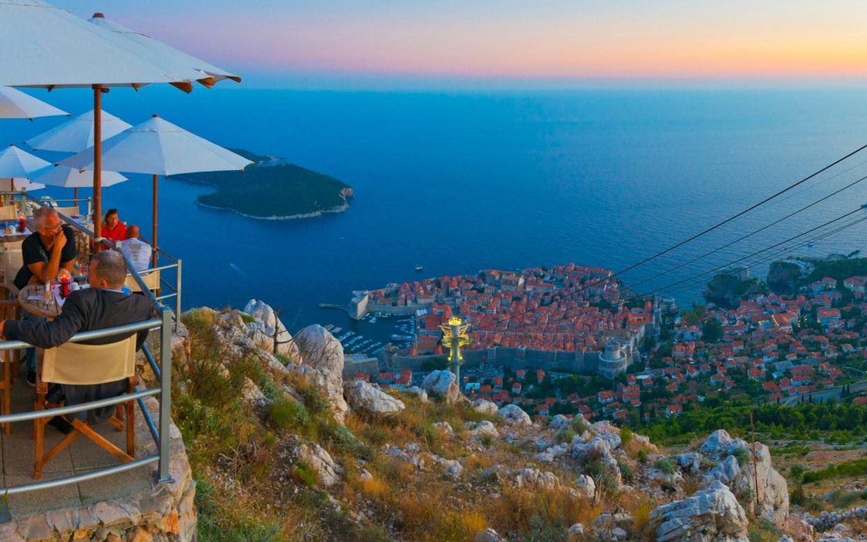 Croatia, Dalmatia, Dubrovnik, Old Town (Stari Grad) from Mount Srd, Cable Car -  AWL Images RM