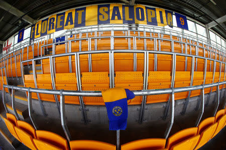 Soccer Football - League One - Shrewsbury Town Safe Standing Press Launch - Montgomery Waters Meadow, Shrewsbury, Britain - May 22, 2018 General view of the safe standing area during the Press Launch Action Images/Jason Cairnduff