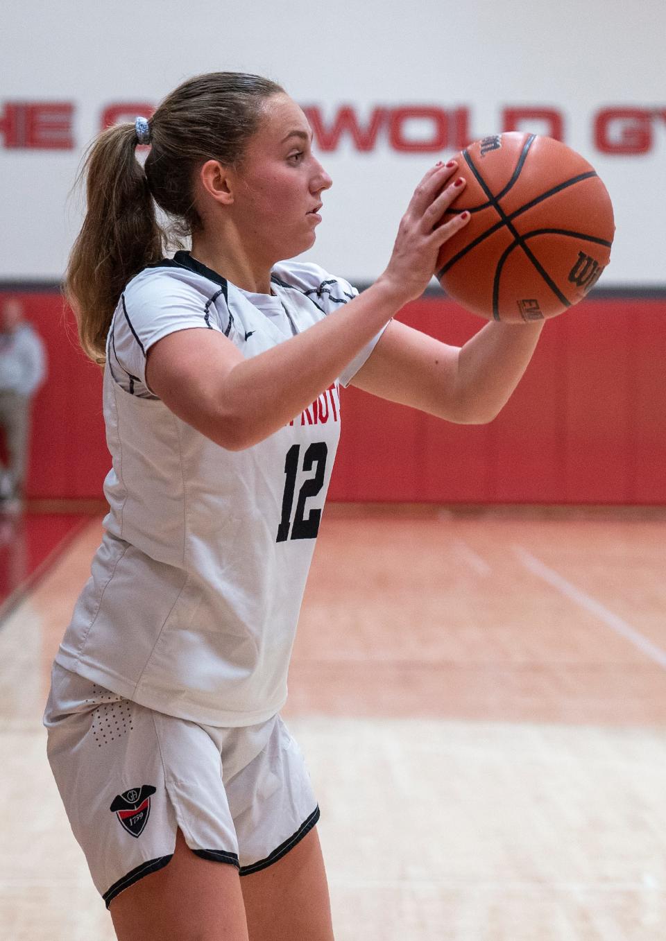 Germantown Academy's Isabella Casey (12) at the three-point line against Episcopal Academy during their girls’ basketball game in Fort Washington on Thursday, Jan. 11, 2024.

Daniella Heminghaus | Bucks County Courier Times