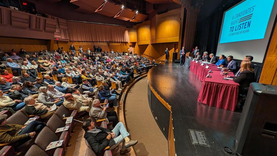 The public gathers for A Candidates' Night To Listen at Harrisburg Area Community College in Harrisburg on March 25, 2024