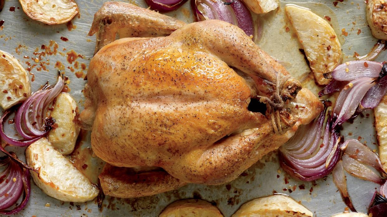 Roasted Chicken with Celery Root and Onion