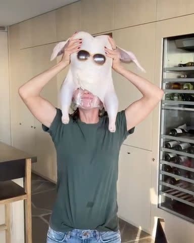 Courteney Cox/Instagram Courteney Cox wearing a real turkey