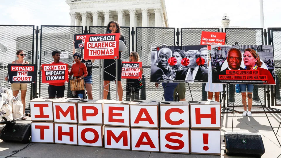 <div class="inline-image__caption"><p>Executive Director of MoveOn.org Rahna Epting speaks at a demonstration where MoveOn.org delivered over 1 million signatures calling for Congress to immediately investigate and impeach Clarence Thomas at the US Supreme Court on July 28, 2022 in Washington, D.C. </p></div> <div class="inline-image__credit">Jemal Countess / Getty </div>