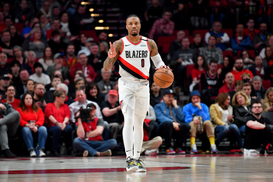 Damian Lillard has a chance to set the tone in the race for the final West playoff seed on Friday. (Alika Jenner/Getty Images)