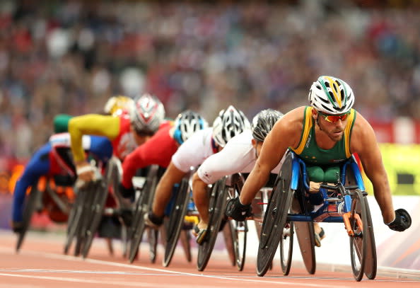 Kurt Fearnley of Australia leads the field in the Men's 5000m - T54 heats on day 2 of the London 2012 Paralympic Games at Olympic Stadium on August 31, 2012 in London, England. (Photo by Scott Heavey/Getty Images)