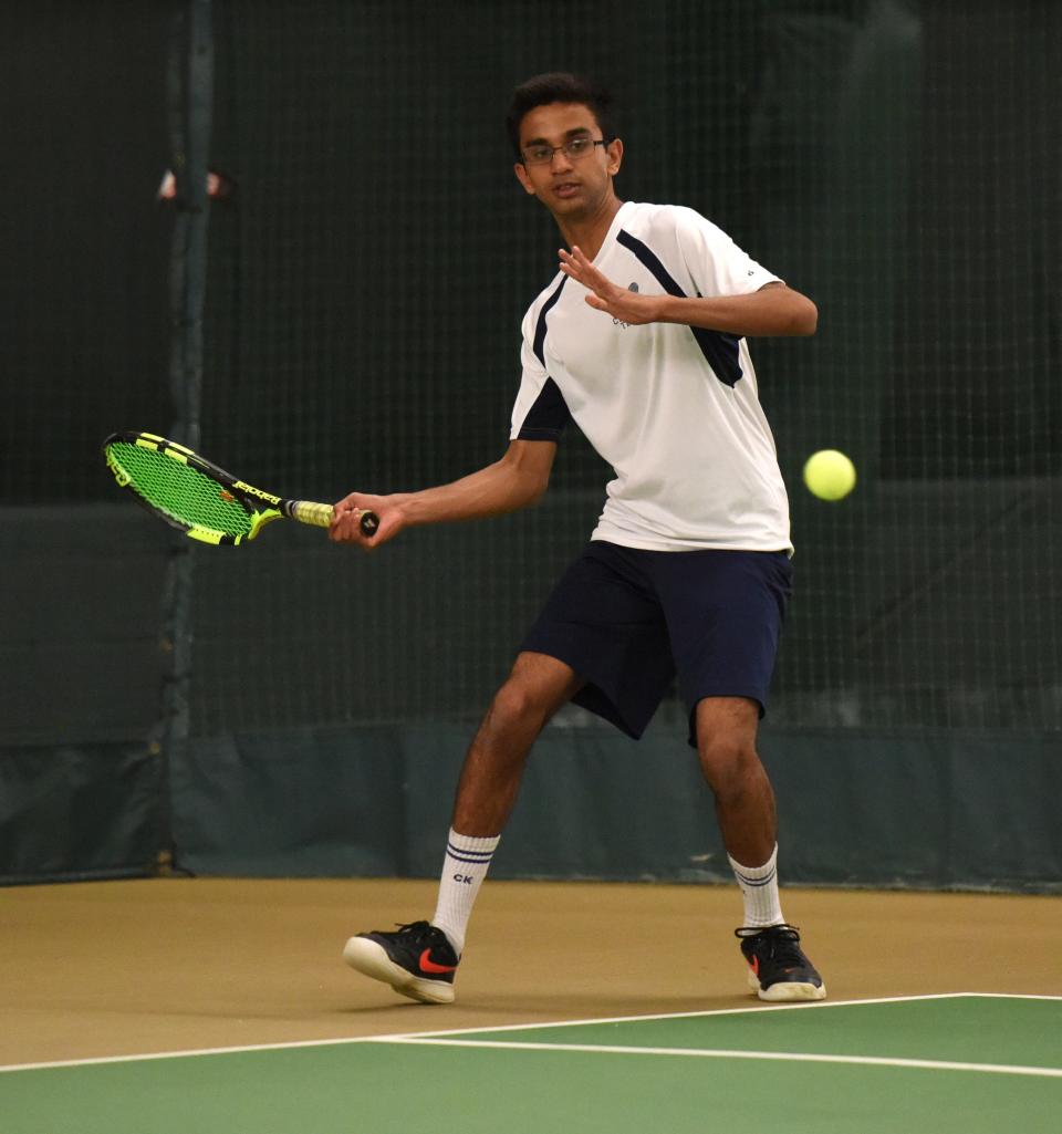 Morris County Tournament tennis finals at the Mendham Tennis Club on Sunday, April 28, 2019. Jyotil Rai of Chatham played second doubles with teammate Ryan Sordillo, not pictured.