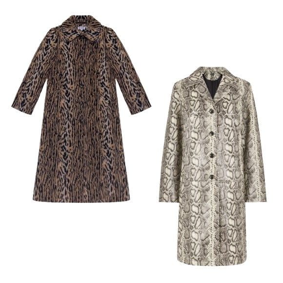 From left: Rixo's leopard Milly coat, Whistles' snake coat