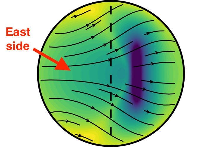 artist's illustration of iron crystal distribution earth's inner core