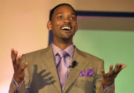 Hollywood actor Will Smith talks during the launch of Pix, an English movie channel in Bombay, India, Thursday, Feb. 23, 2006. Smith said Thursday he is in India aiming to build a partnership with filmmakers in the world's most prolific movie industry. (AP Photo/Aijaz Rahi)