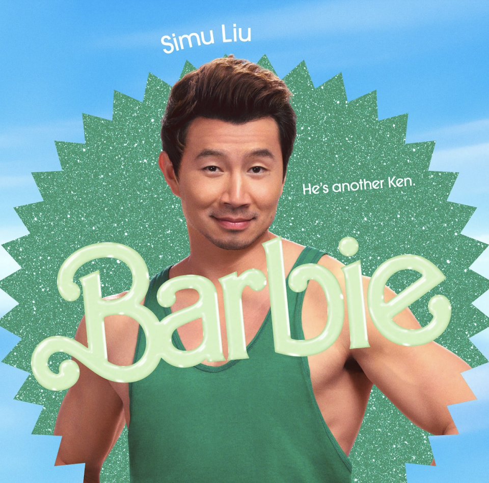 Simu Liu in a Barbie movie poster selfie: "He's another Ken"