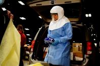 Drive-thru testing site in Bismarck as coronavirus (COVID-19) surges in North Dakota