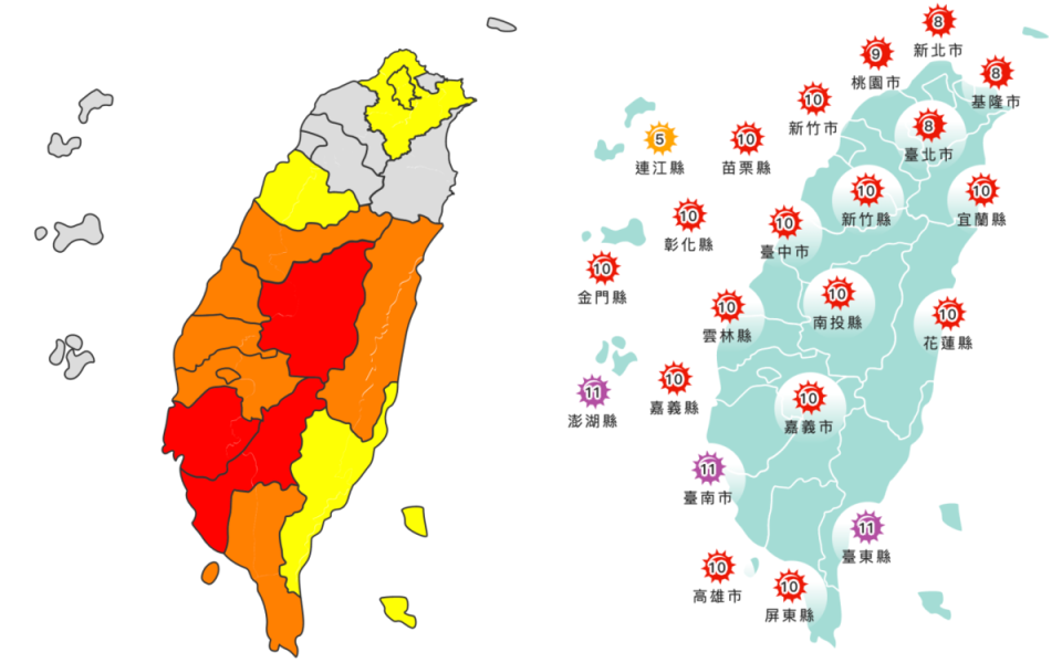 全台各地高溫炎熱。（翻攝自中央氣象局官網）