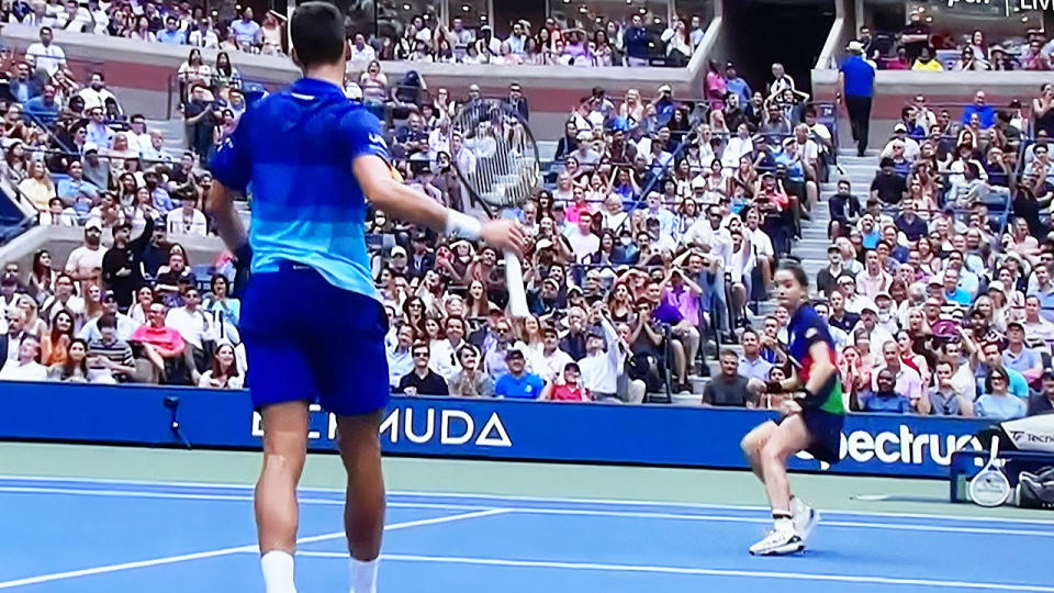 Novak Djokovic, pictured here after deciding against whacking the ball in anger.