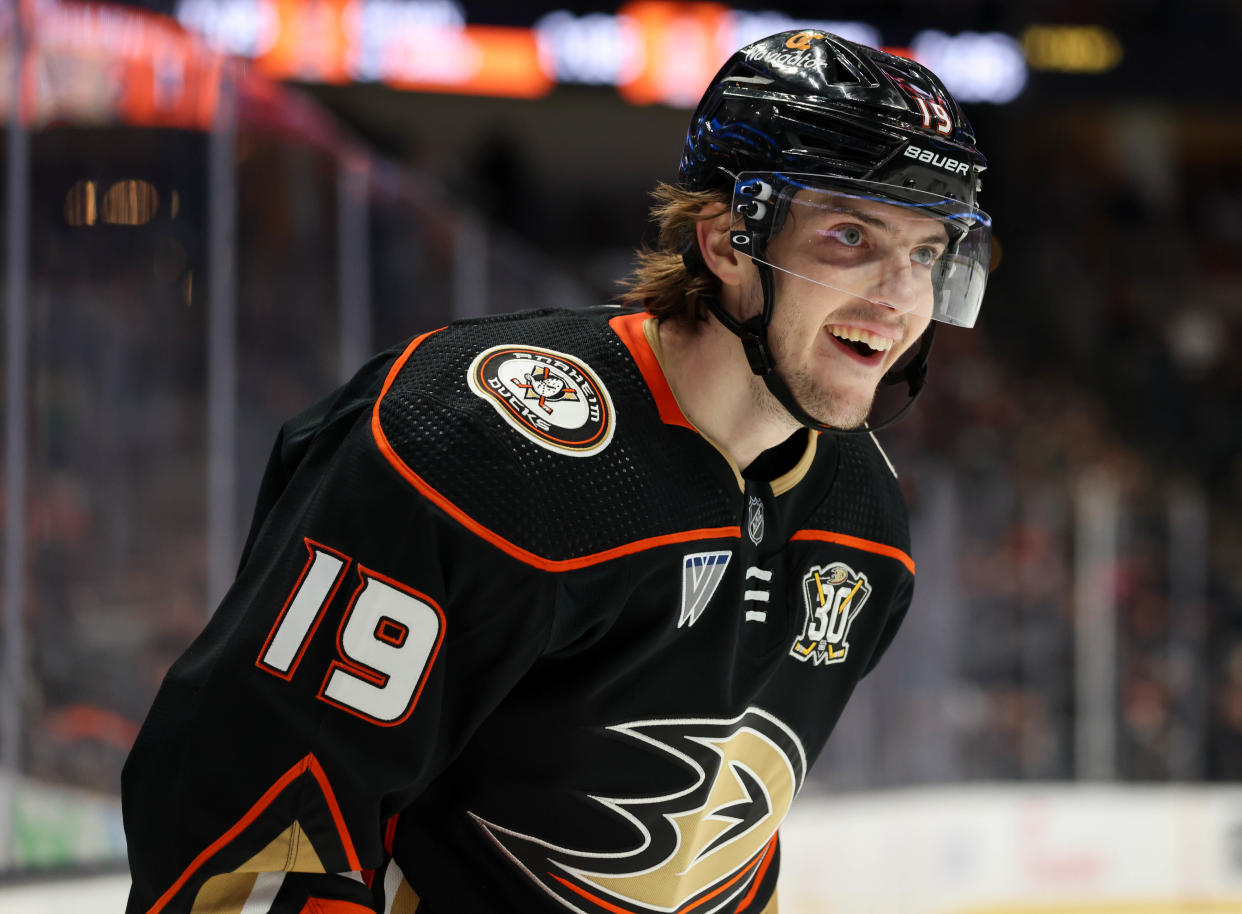 Troy Terry #19 of the Anaheim Ducks